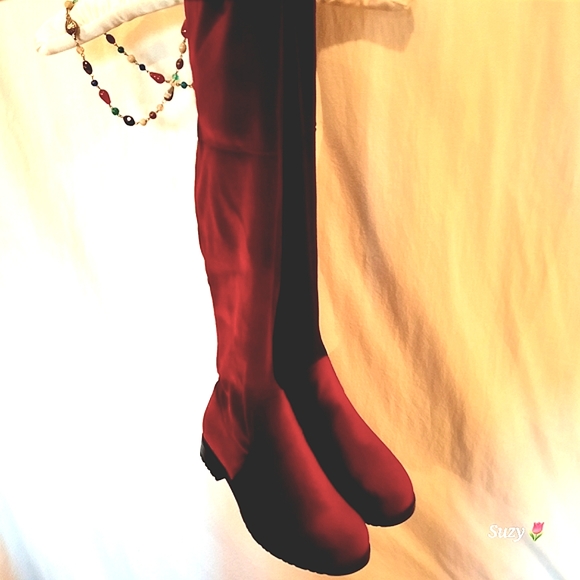 JESSICA Velvet Over-the-Knee Boots, Bordeaux Red - Picture 6 of 15